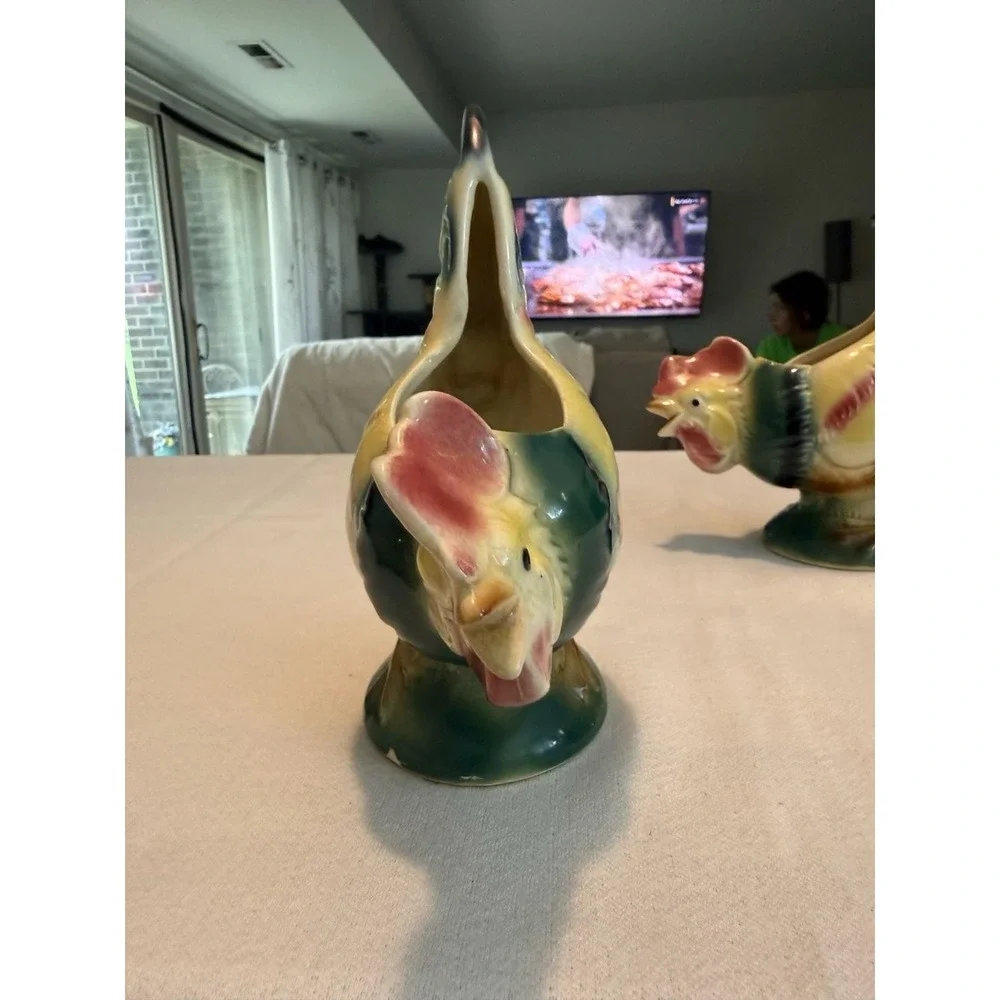 Set of 2 Vintage Royal Copley Ceramic Rooster Planters